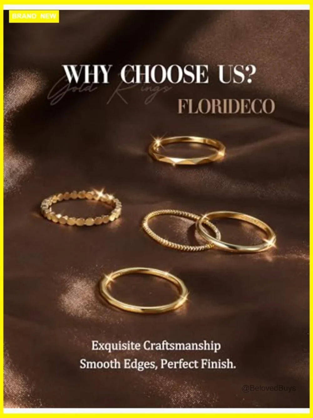 5-Piece 14K Gold Plated Stackable Rings Set Thin Dainty Sizes 5-10 Non Tarnish
